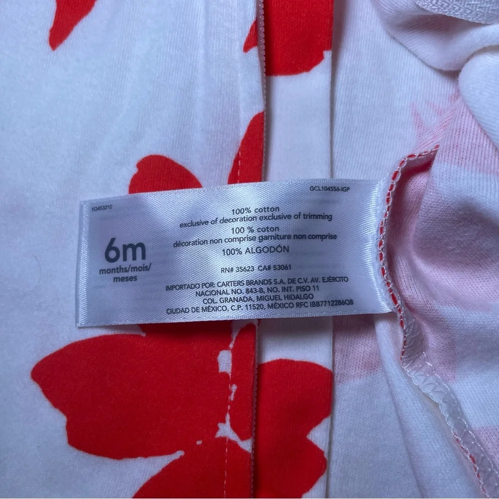 Carter's White One-Piece Footed Pajamas with Red Floral Print - Picture 7 of 7